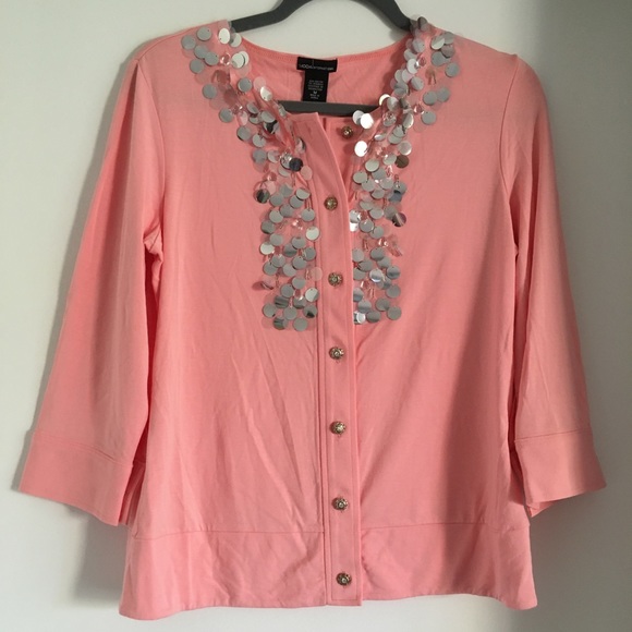 Moda International Tops - EUC Preppy pink beaded cardigan